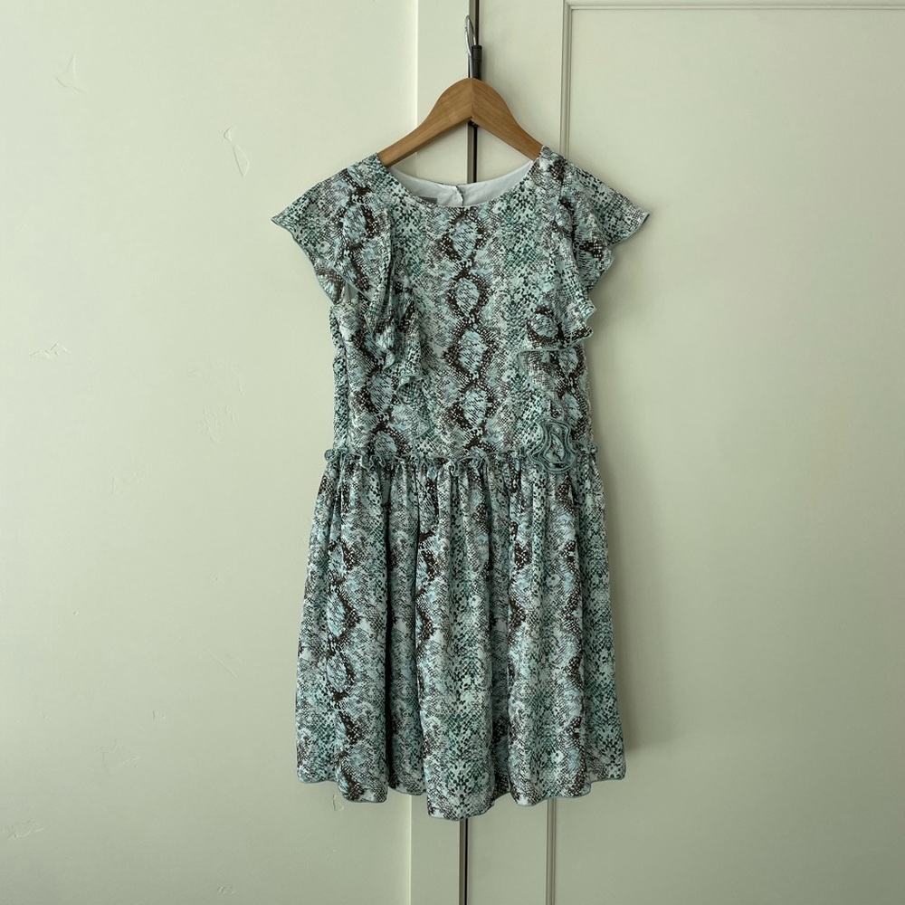 Pastourelle by Peppa & Julie Teal and White Patterned Dress